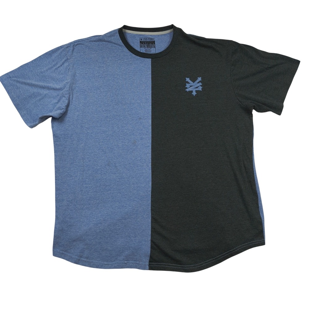 Zoo York Mens 3XL T-Shirt Blue Black Colorblock Embroidered Logo Short Sleeve